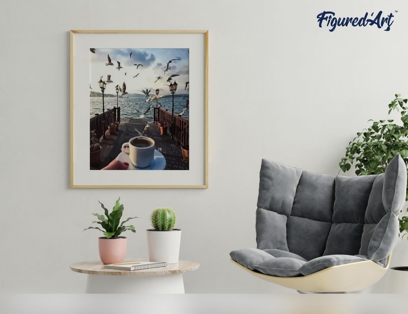 Malen nach Zahlen - Kaffee und Möwen am Wasser, Kaffee und Möwen am Wasser 40x50cm Mit Keilrahmen (nicht gespannt)