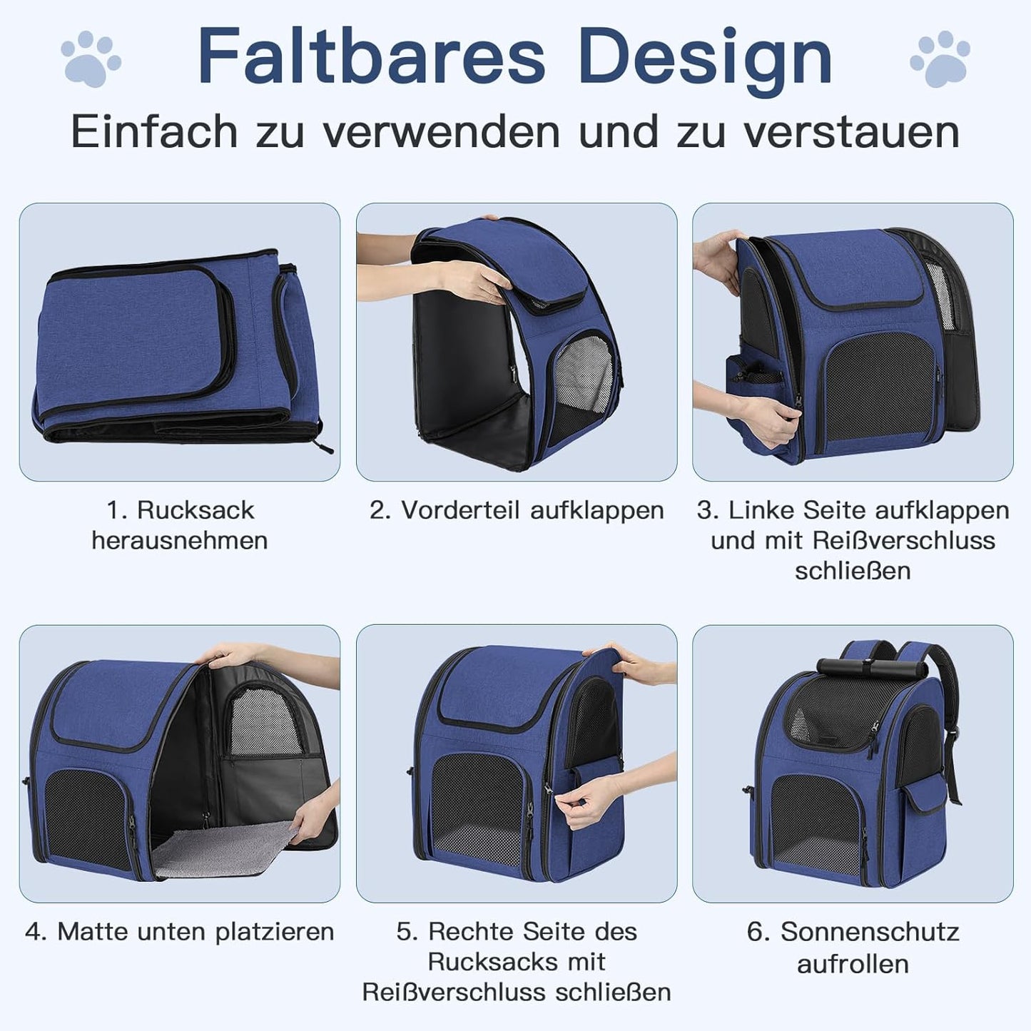 Hunderucksack bis 10kg mit Netzfenster, Blau