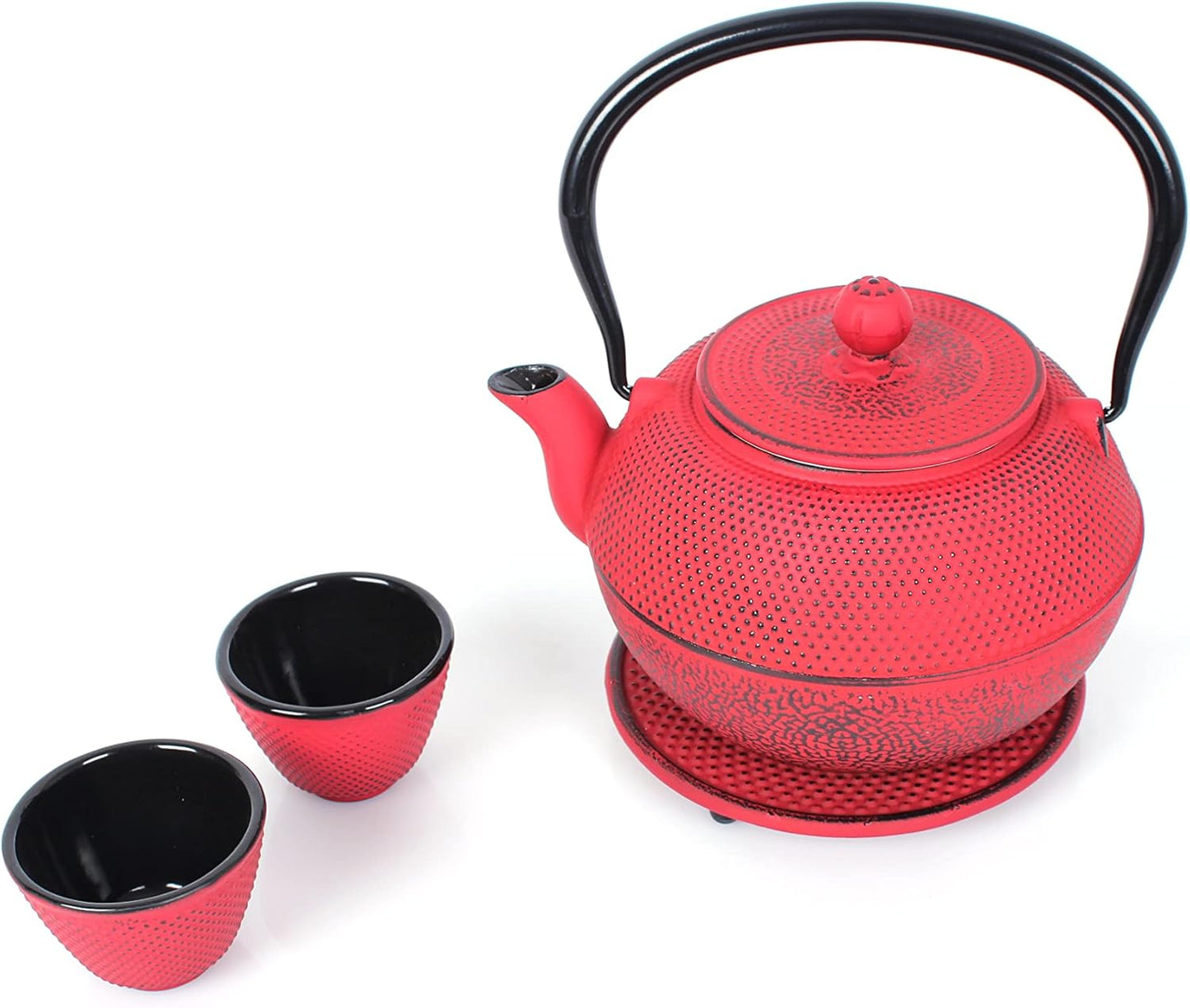 Teeservice mit abnehmbarem Sieb, Untersetzer und Becher im Vintage-Design, 1,1 L Rot