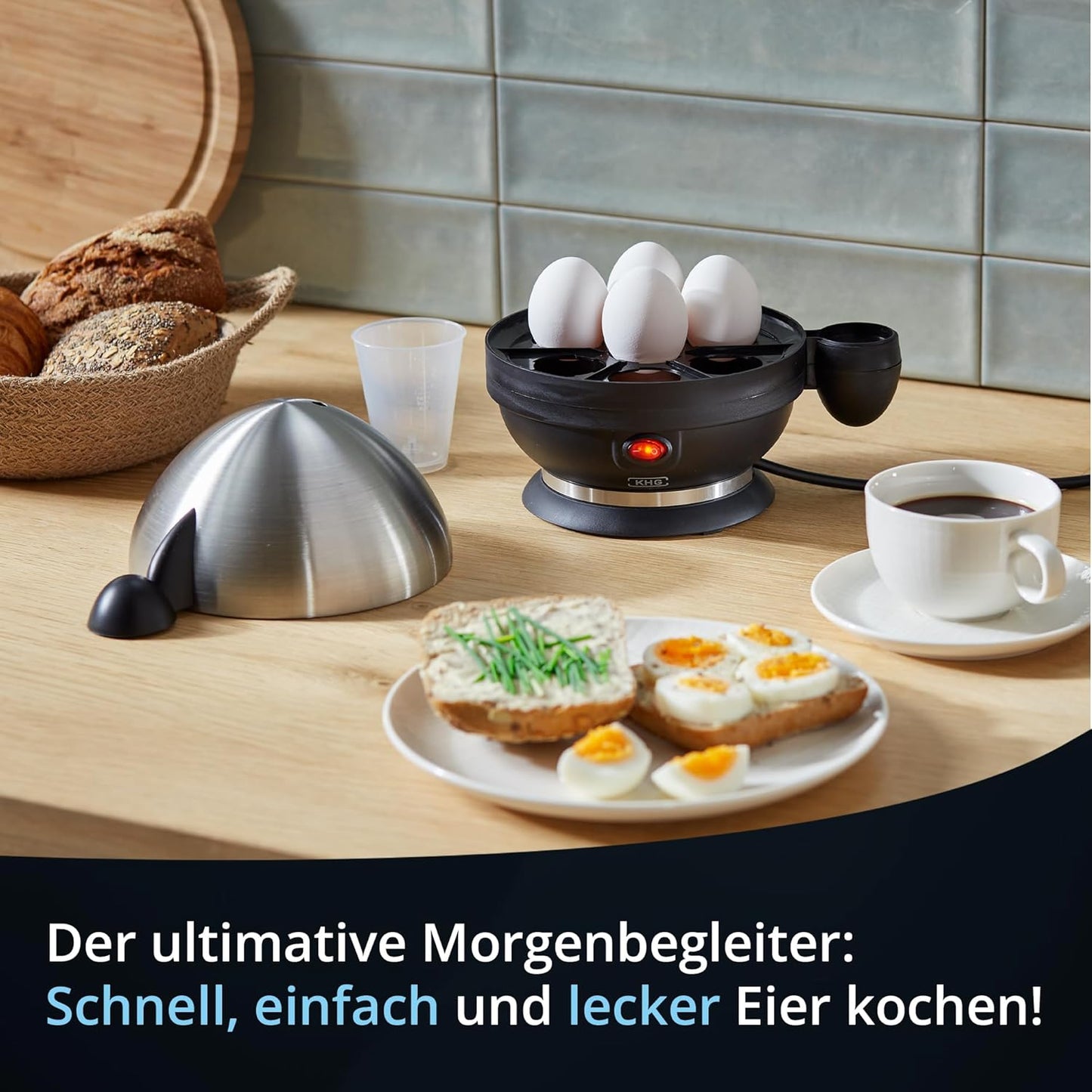 Eierkocher für 7 Eier, Silber/Schwarz