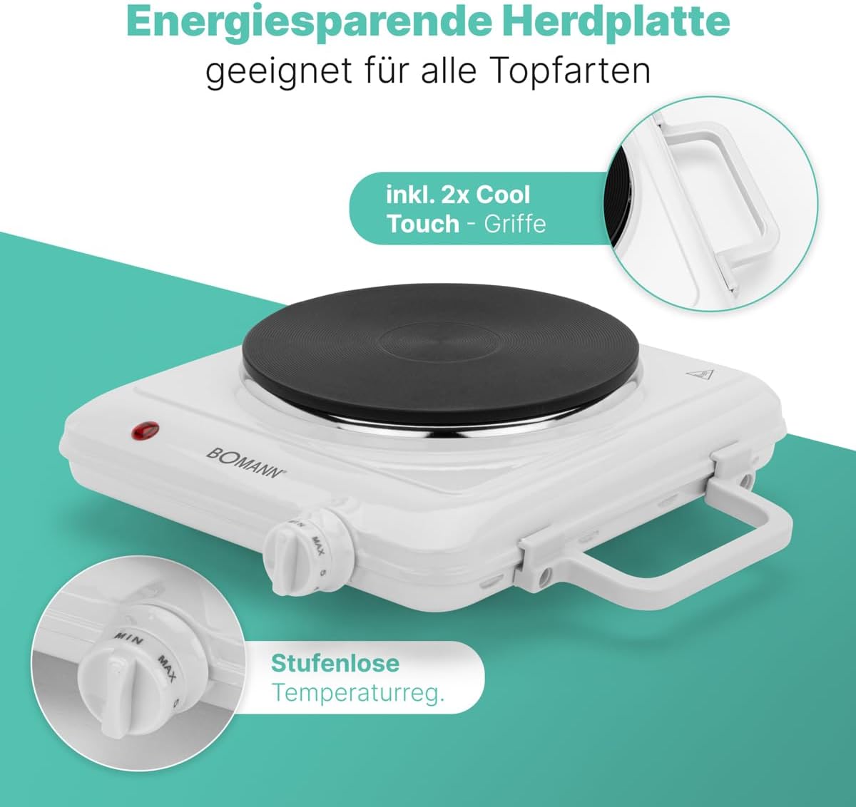 Einzelkochplatte EKP 5027 CB mit stufenlos regelbarem Thermostat, Single single hotplate
