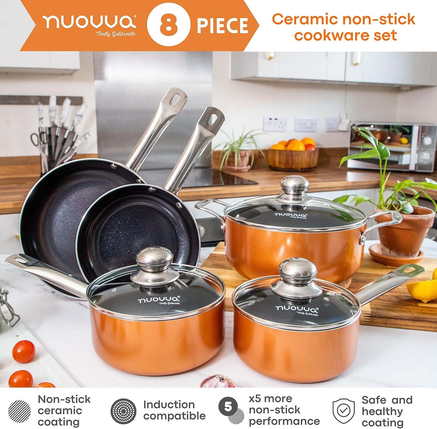 8-teiliges Kochgeschirr-Set, Edelstahl 8-teilig