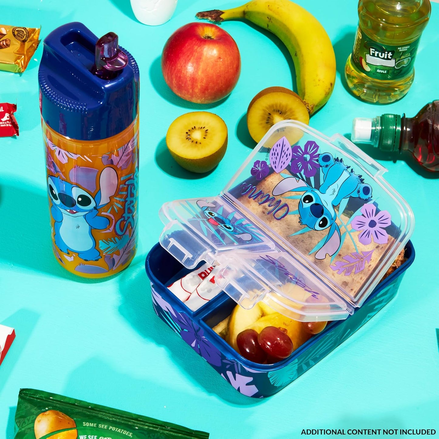 Stitch Kinder Lunchbox mit Fächern und Wasserflasche, Blau/Lila