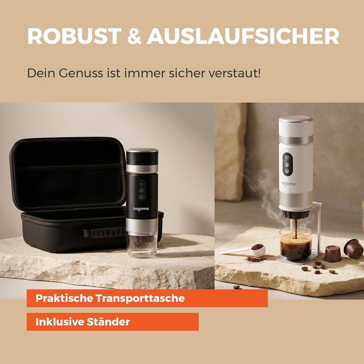 Tragbare Espressomaschine mit Akku und USB-C, Schwarz