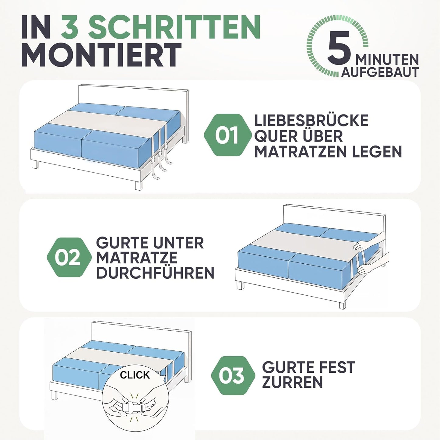 2in1 Liebesbrücke und Matratzenschoner mit Spanngurt, 90x240 cm (ohne T-Stück)