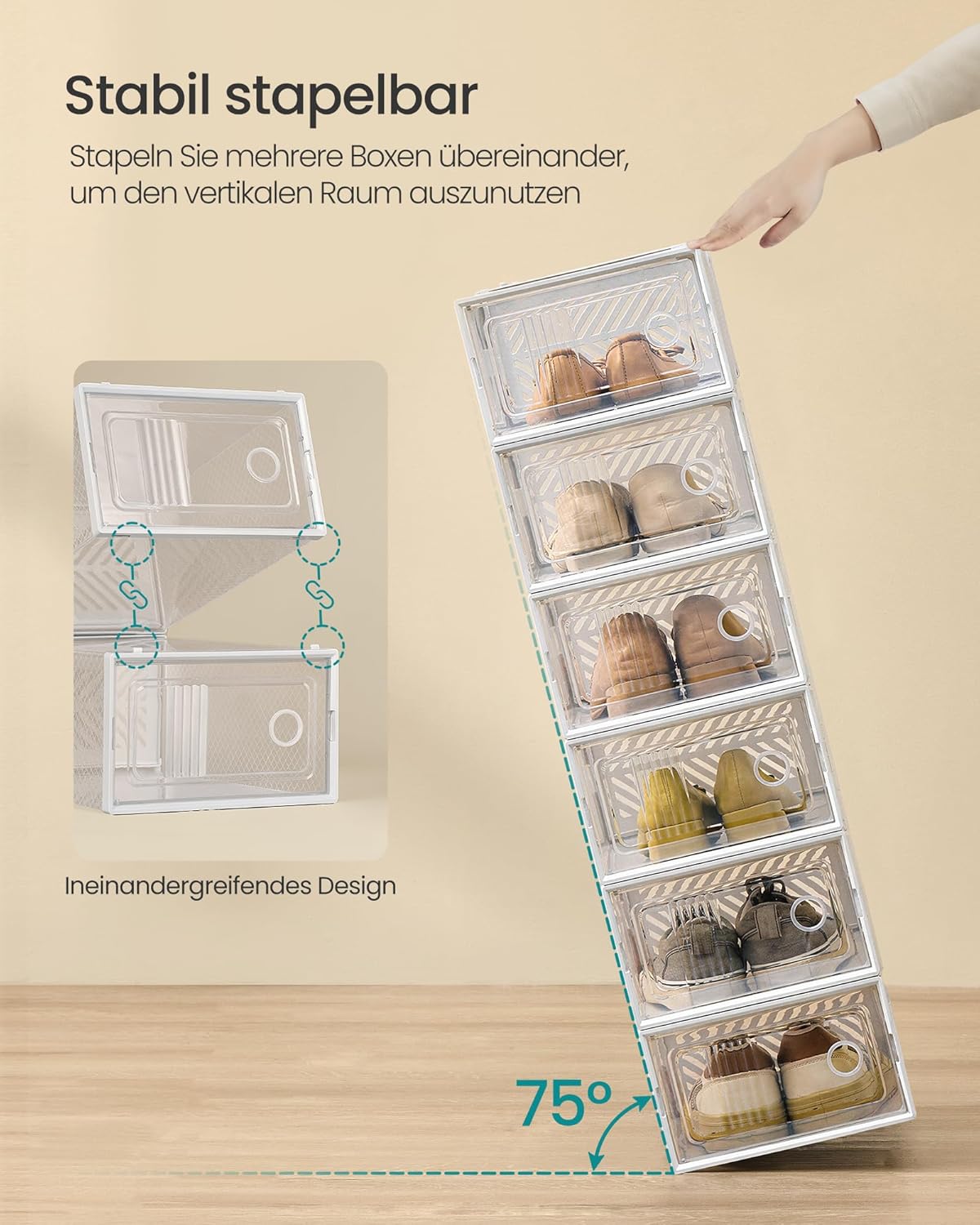 Schuh-Aufbewahrungsboxen-Set (12 Stück), 12er Set Transparent + Weiss