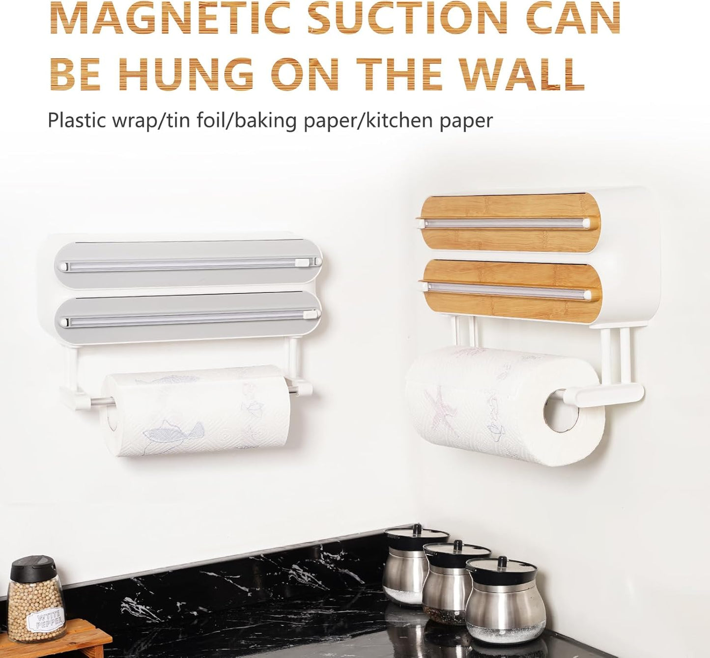 Magnetischer Folien- und Wandrollenhalter Küche, Bambusfarbe