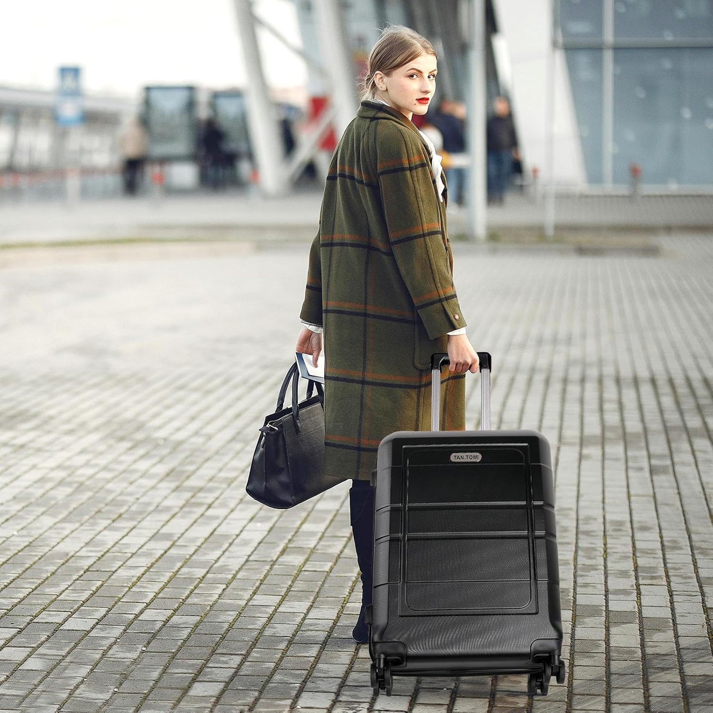 Handgepäck Trolley-Koffer mit Zahlenschloss (56cm), Schwarz 20 Inch (Medium)