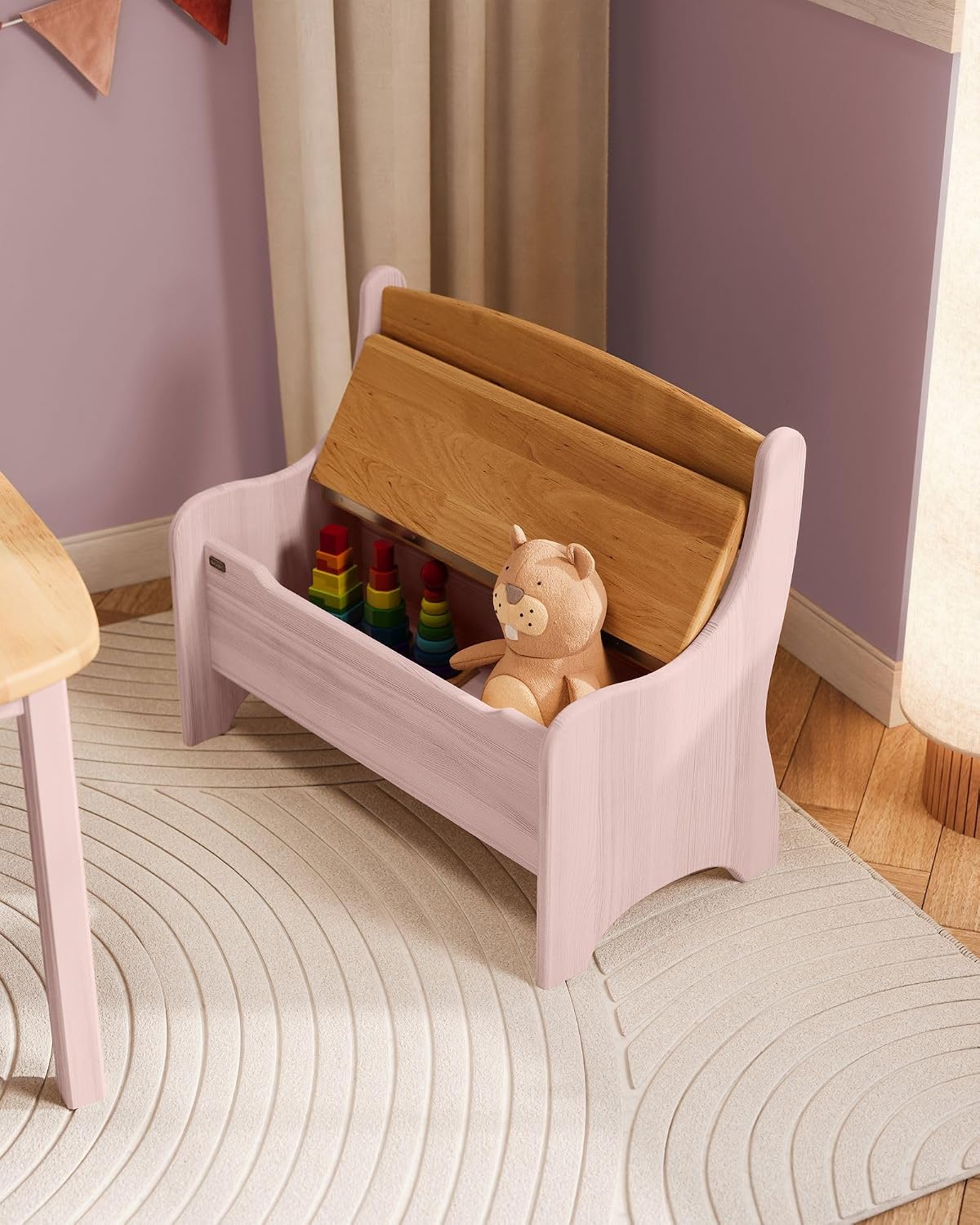 Kindersitzbank Levin mit Geheimfach, Steinrosé & Erle