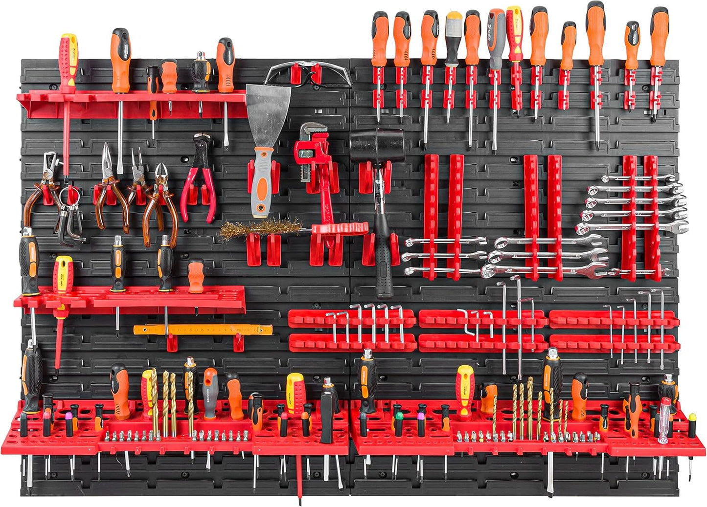Werkzeugwand-Set mit 58 Haltern und Lochwand (115x78 cm), Rot L 2