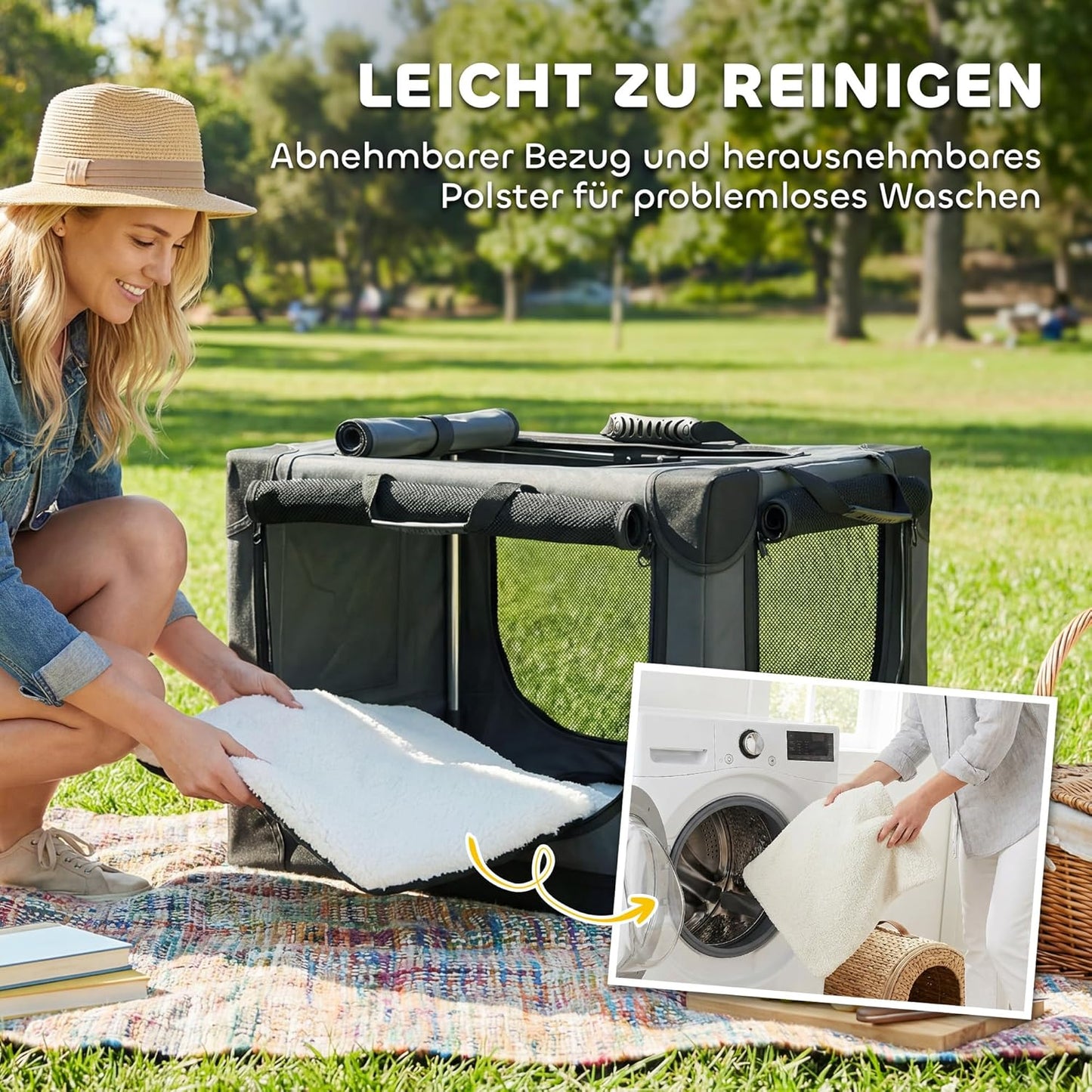 Faltbare Hundetransportbox mit Kissen, L 60 x B 42 x H 43 cm