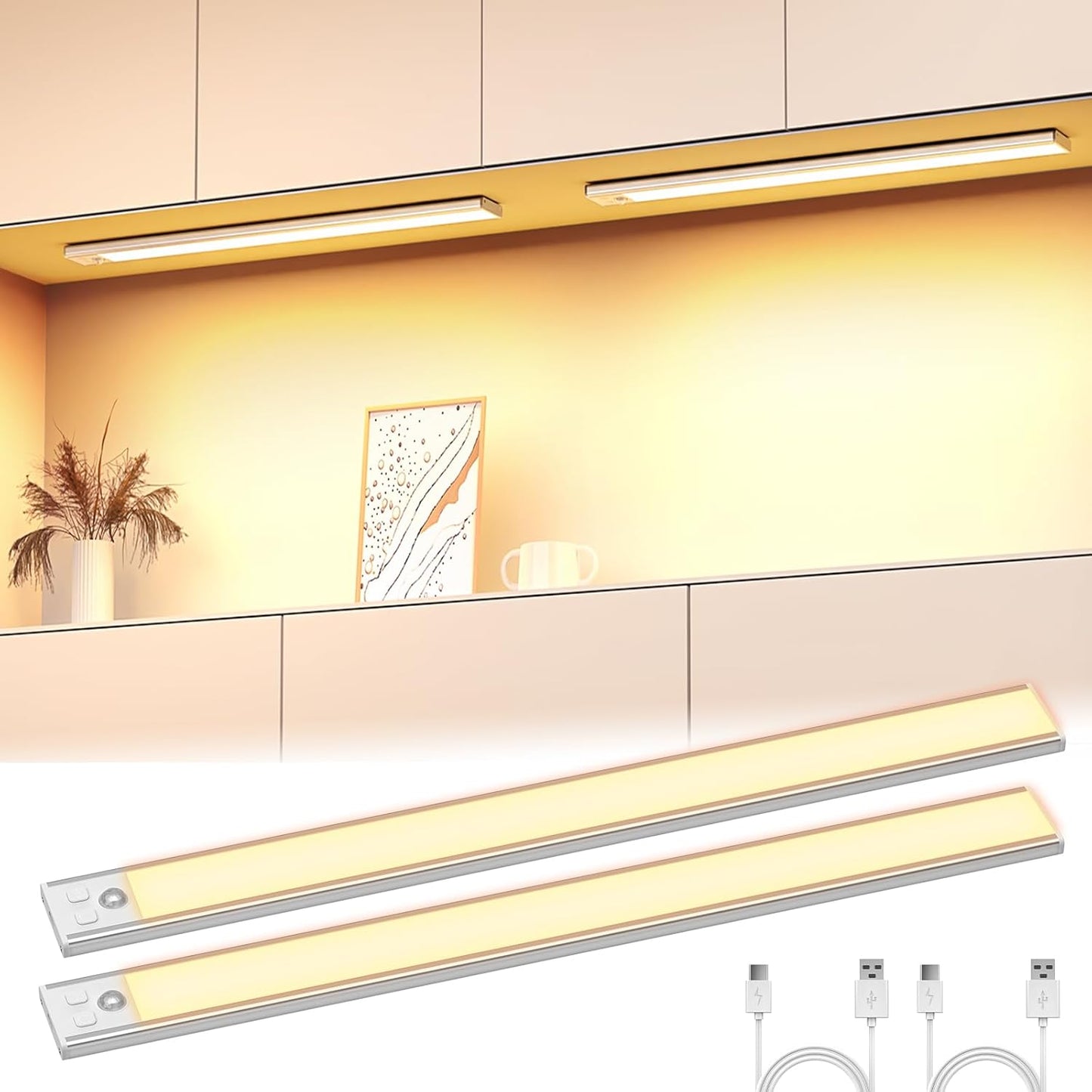 LED Unterbauleuchte mit Bewegungsmelder, Warmweiß 41cm*2