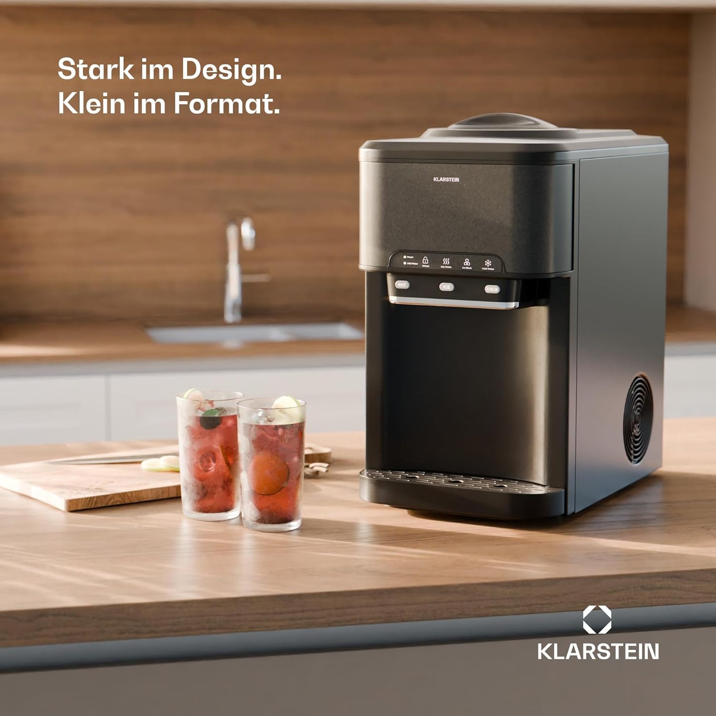 Eiswürfelmaschine mit Selbstreinigung, Schwarz 3 in1 Warmwasser Mechanisch