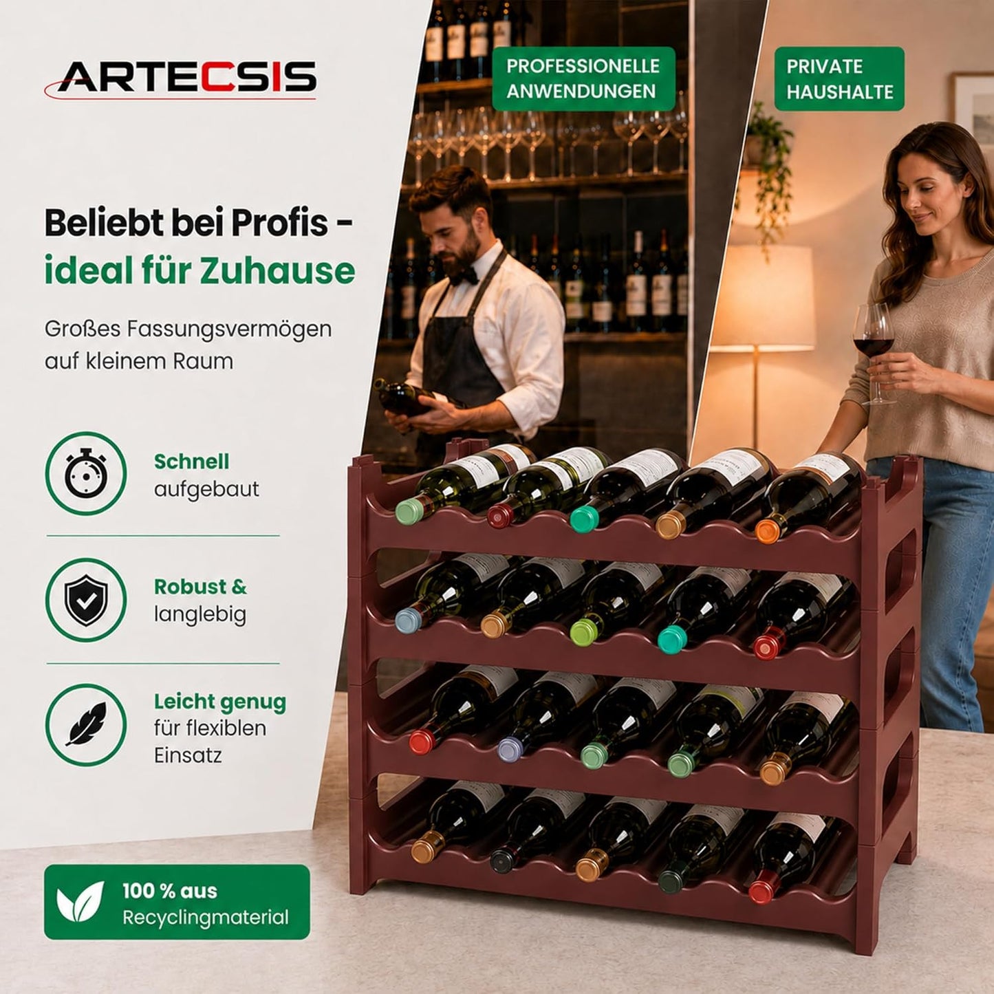 Modulares Weinregal für 24 Flaschen, Braun 24 Flaschen