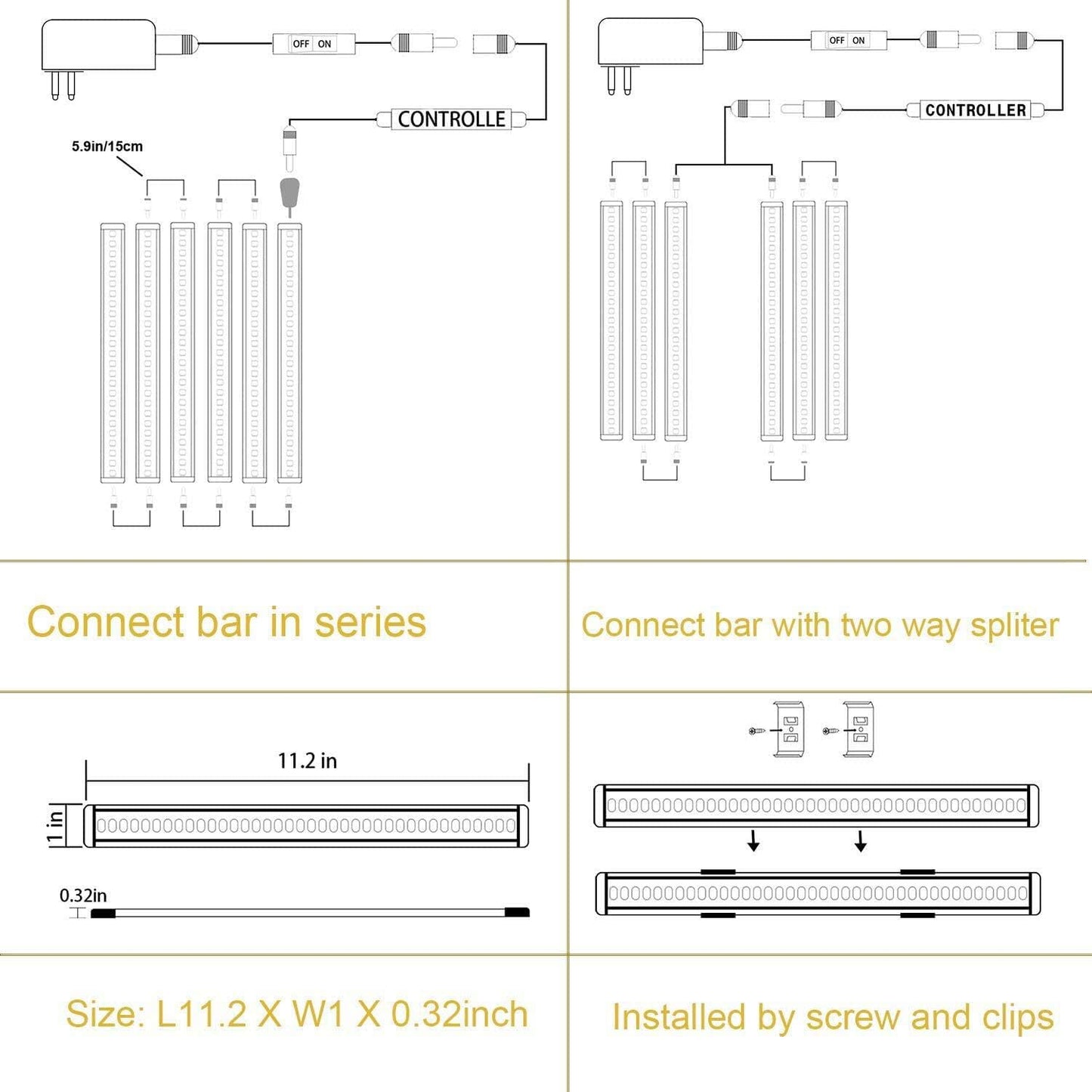 6er-Set LED-Unterbauleuchte mit Schalter, Warmweiss 6 Stück