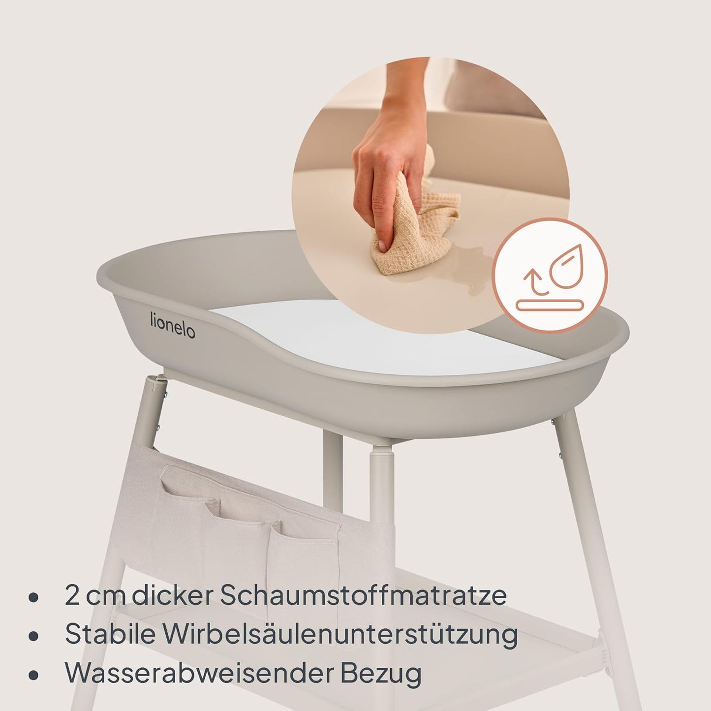 Höhenverstellbarer Wickeltisch mit Rollen & Organizer