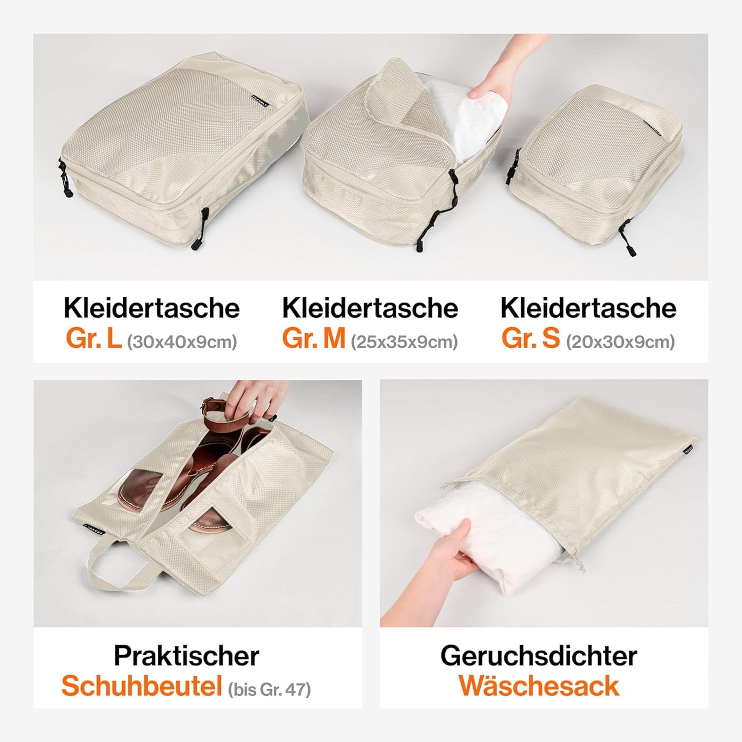 5-teiliges Packwürfel-Set, Beige 5 Teile Gr. Set
