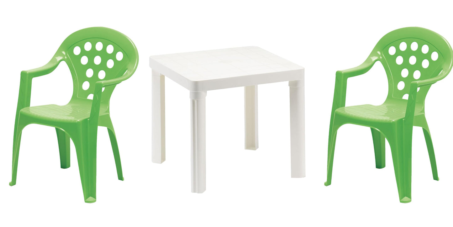 Kinder Garten Sitzgruppe mit Tisch und Stühlen, 1 Tisch 2 Stühle grün