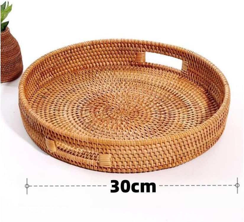 Rundes Serviertablett aus Rattan, 1er-set: 30 X 30 X 5 Cm