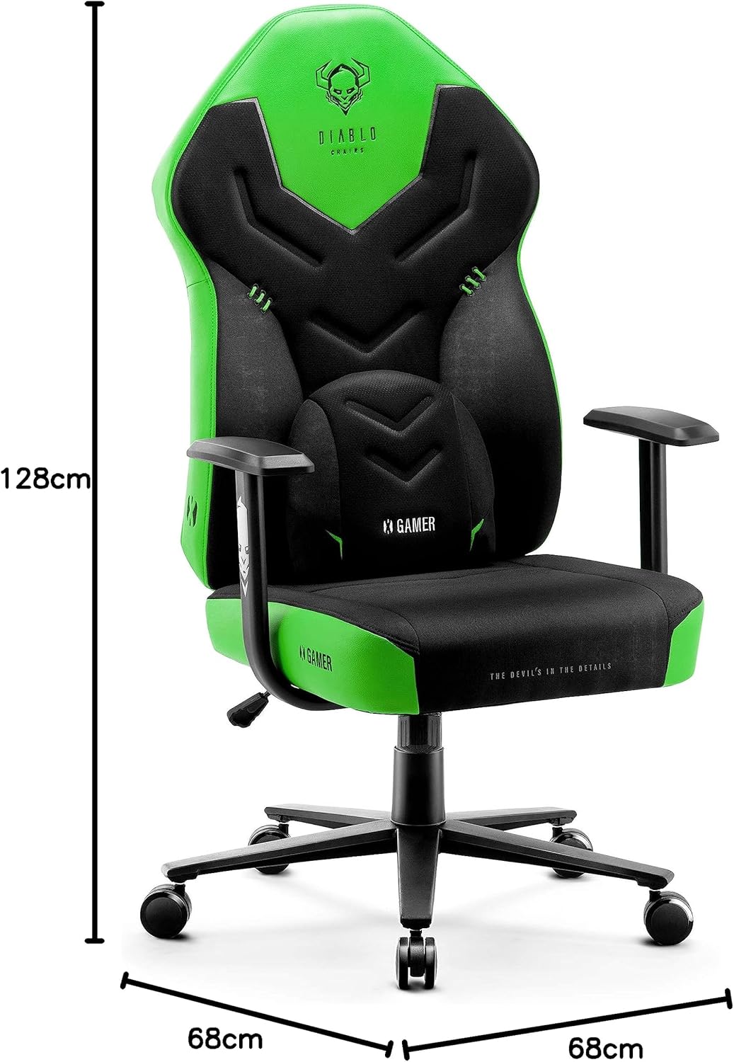 Ergonomischer Gaming-Stuhl mit Lendenwirbelkissen, Schwarz-grün 128 cm x 68 cm x 55 cm