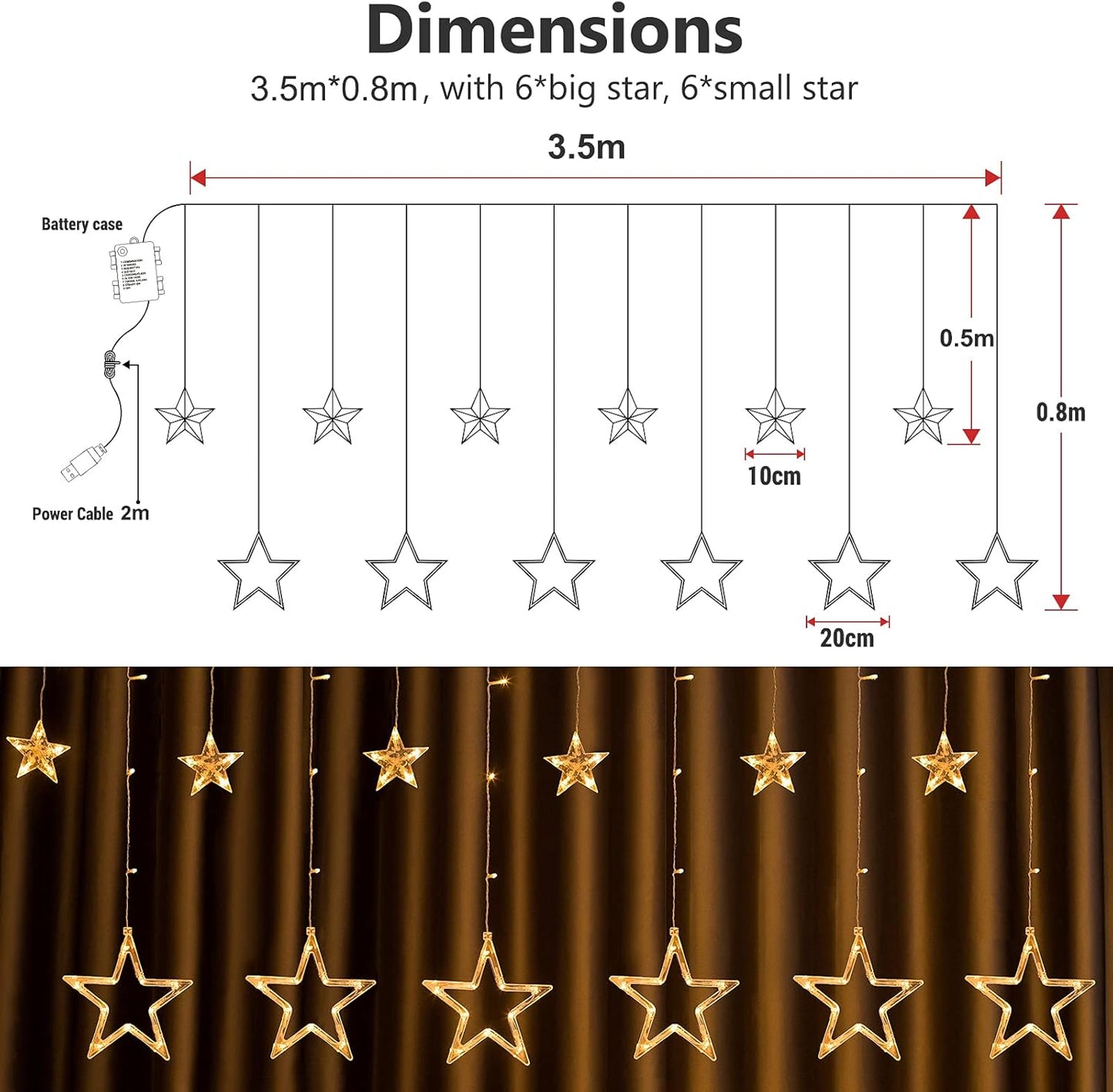 Lichtervorhang mit Sternen, Warmweiss|138LEDs