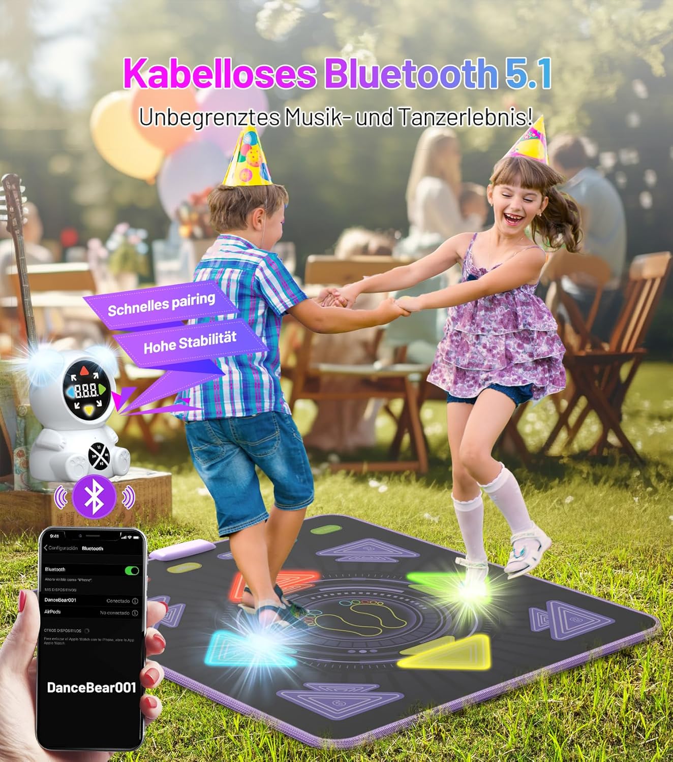 Tanzmatte mit Bluetooth-Musikplayer für Kinder, Mehrfarbig A