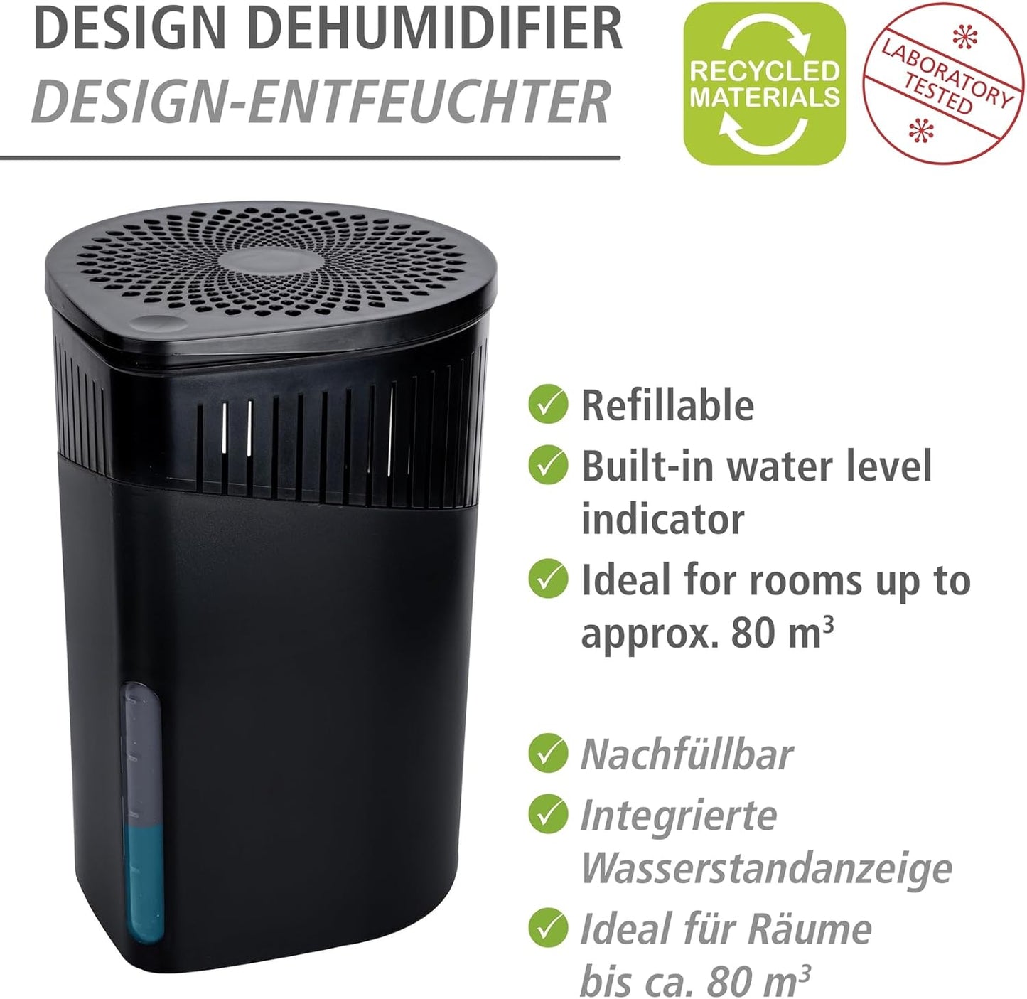 Raumentfeuchter Drop mit Nachfüllblock (1 kg), Schwarz Raumentfeuchter
