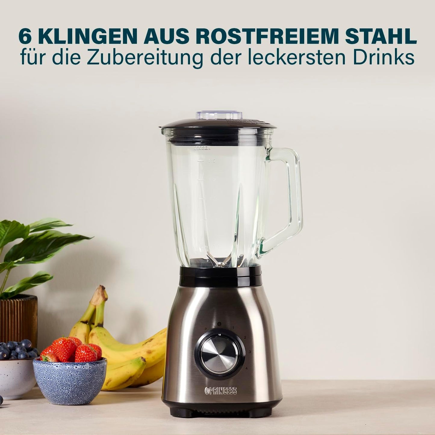 Standmixer mit Glasbehälter, Rostfreier Stahl, Gebürstet