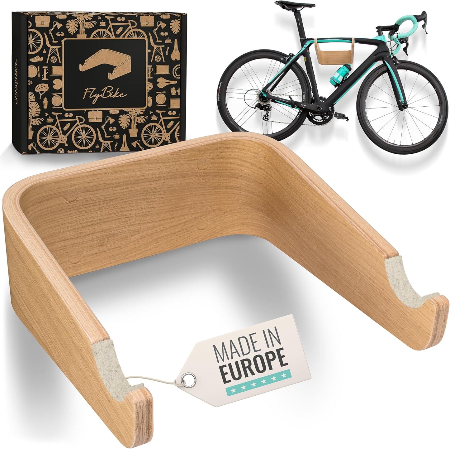 FlyBike S Velowandhalterung, S (bis 50cm Lenkerbreite) Eiche | Merinoweiss