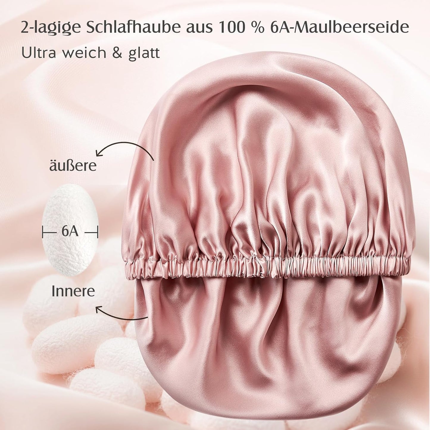 Doppellagige Seidenschlafmütze für lockiges Haar, Rosa