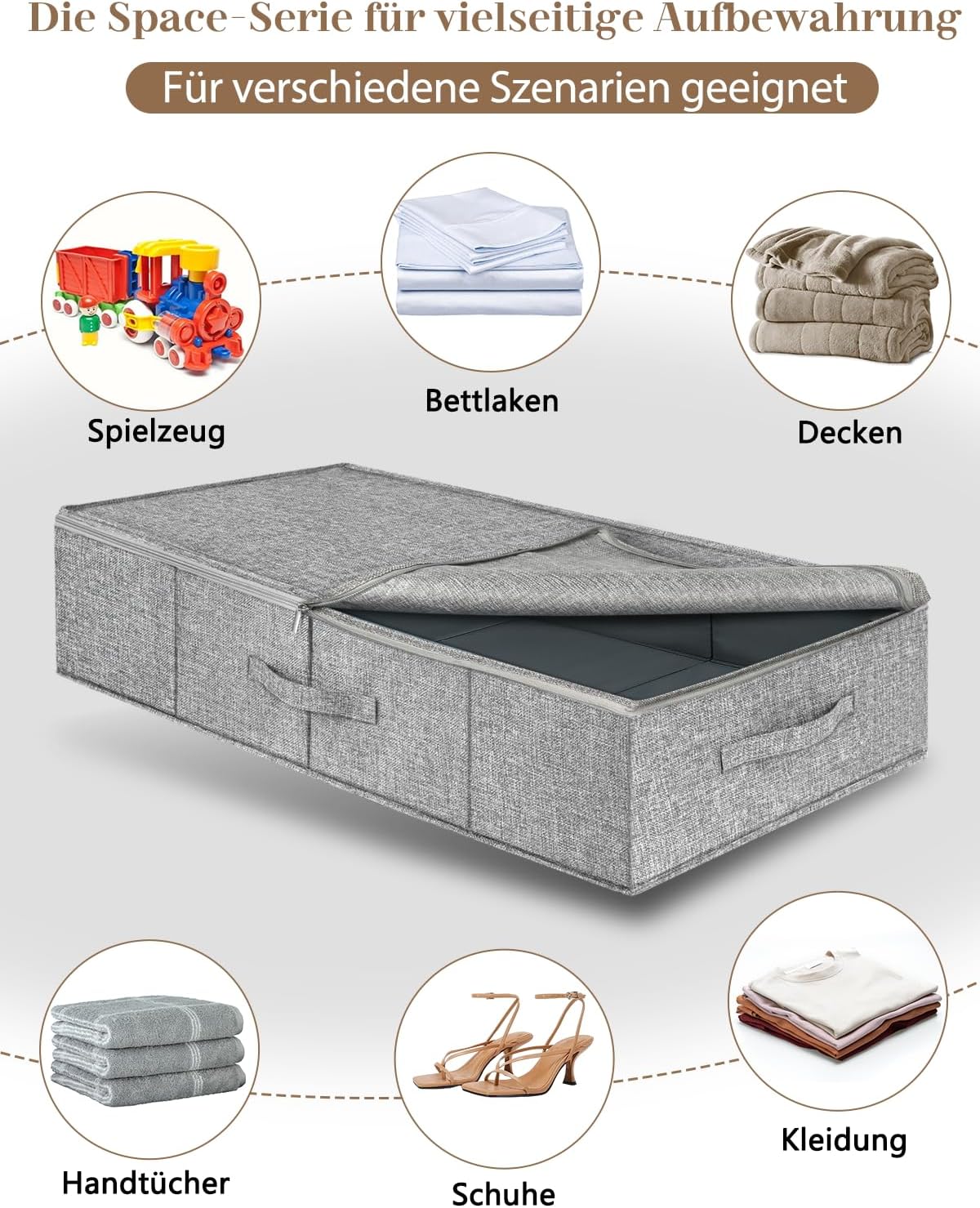 Faltbare Unterbett-Aufbewahrungsboxen, 3 Stück, Space-Serie, 3pcs-grey