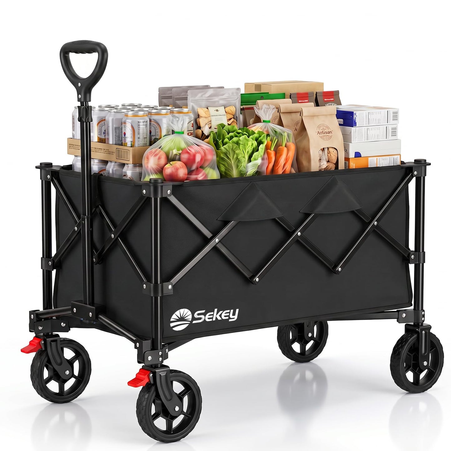 Faltbarer Bollerwagen mit Geländereifen, Schwarz 135L