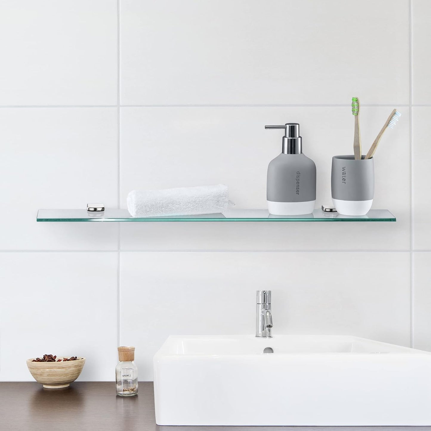 Glasregal Wandregal für Badezimmer 60cm, 60 x 10,16 x 0,6 cm Klarglas