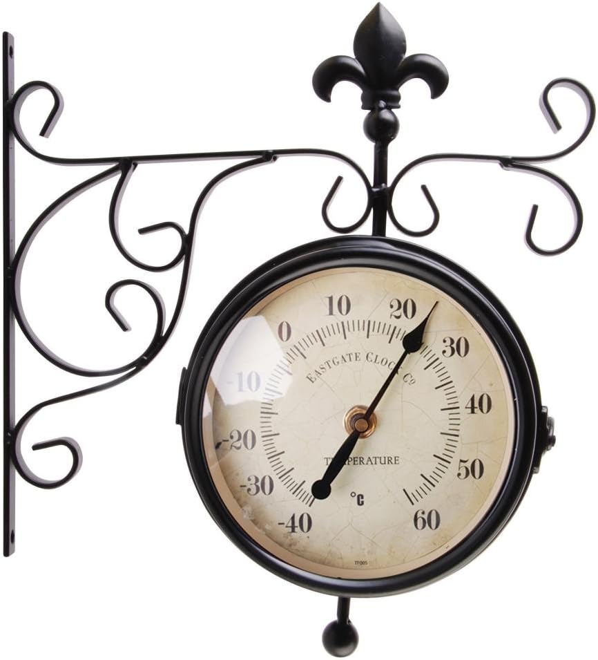 Wanduhr-Bahnhofsuhr mit Thermometer (25x10x30 cm)
