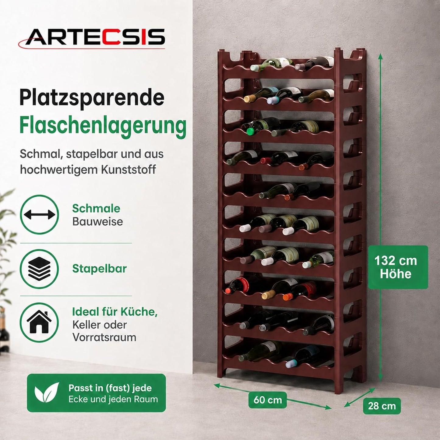 Modulares Weinregal für 60 Flaschen, Braun 60 Flaschen