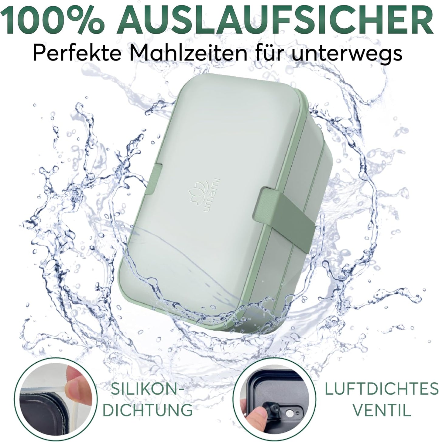 Verschachtelte Bento Lunchbox mit Besteck & Fächern, Schiefergrün L - 1500 ml