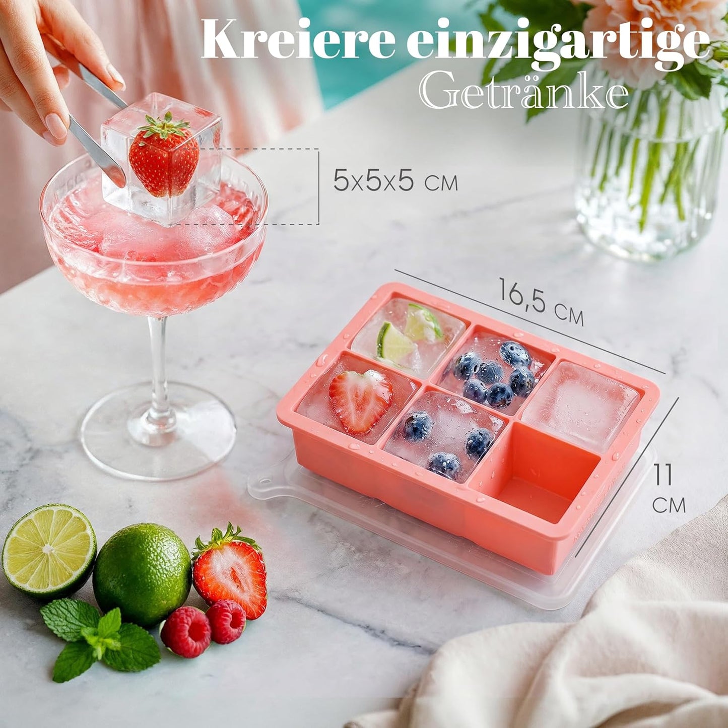 Eiswürfelform mit Deckel, 2er-Set, Rosa 02x Würfel