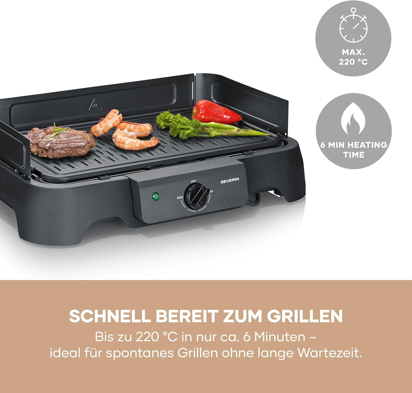 Tischgrill PG 8595, NEU 2026: Aluminium-Grillplatte