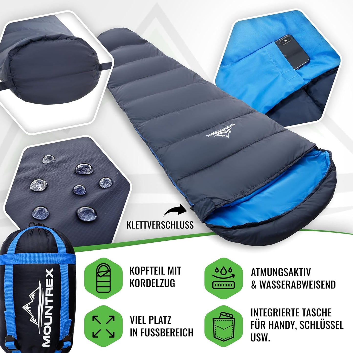 Ultraleichter Mumienschlafsack, Dunkelblau/Blau Sommerschlafsack