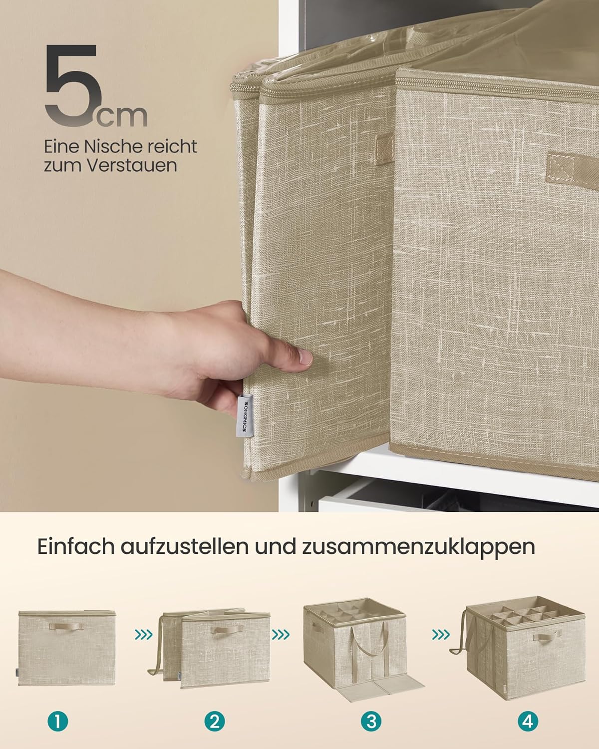 Schuh-Organizer-Set für 32 Paar Schuhe (2 Stück), 2er Set Cappuccinobeige