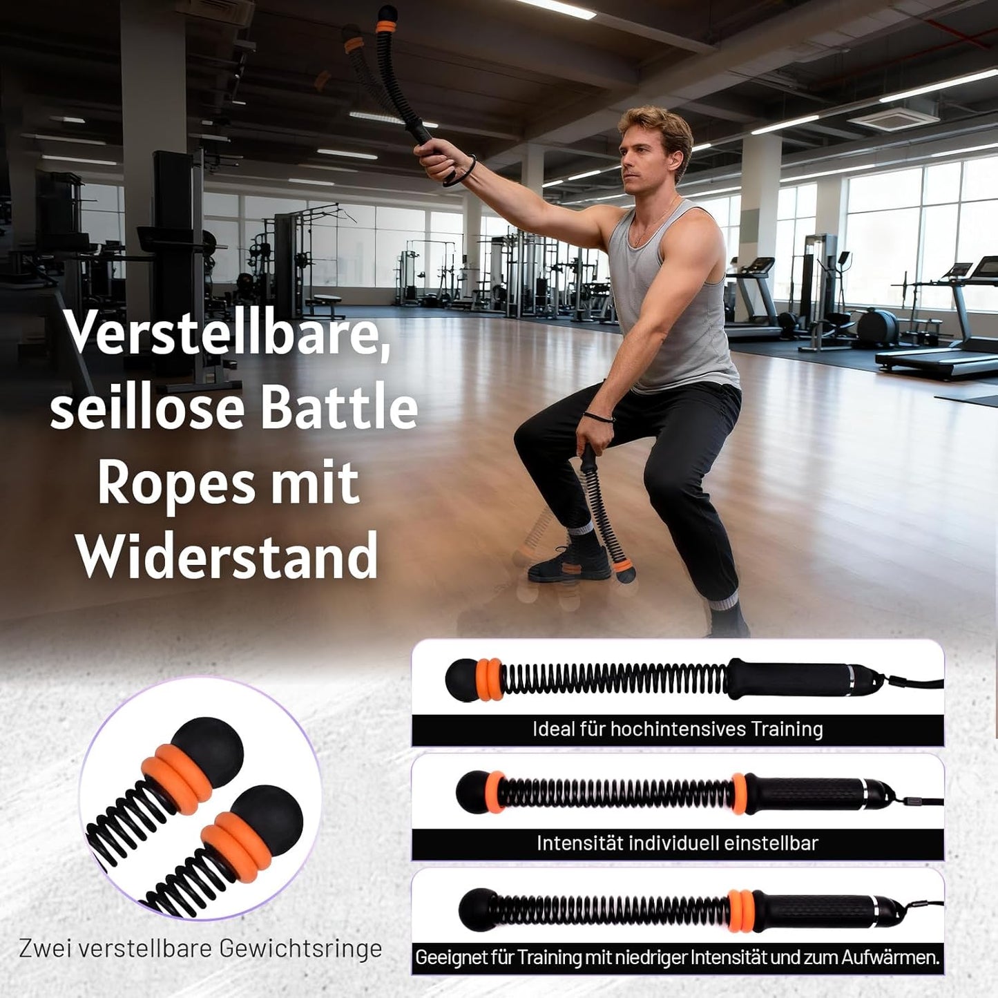 Battle Rope mit variablem Widerstand, Schwarz