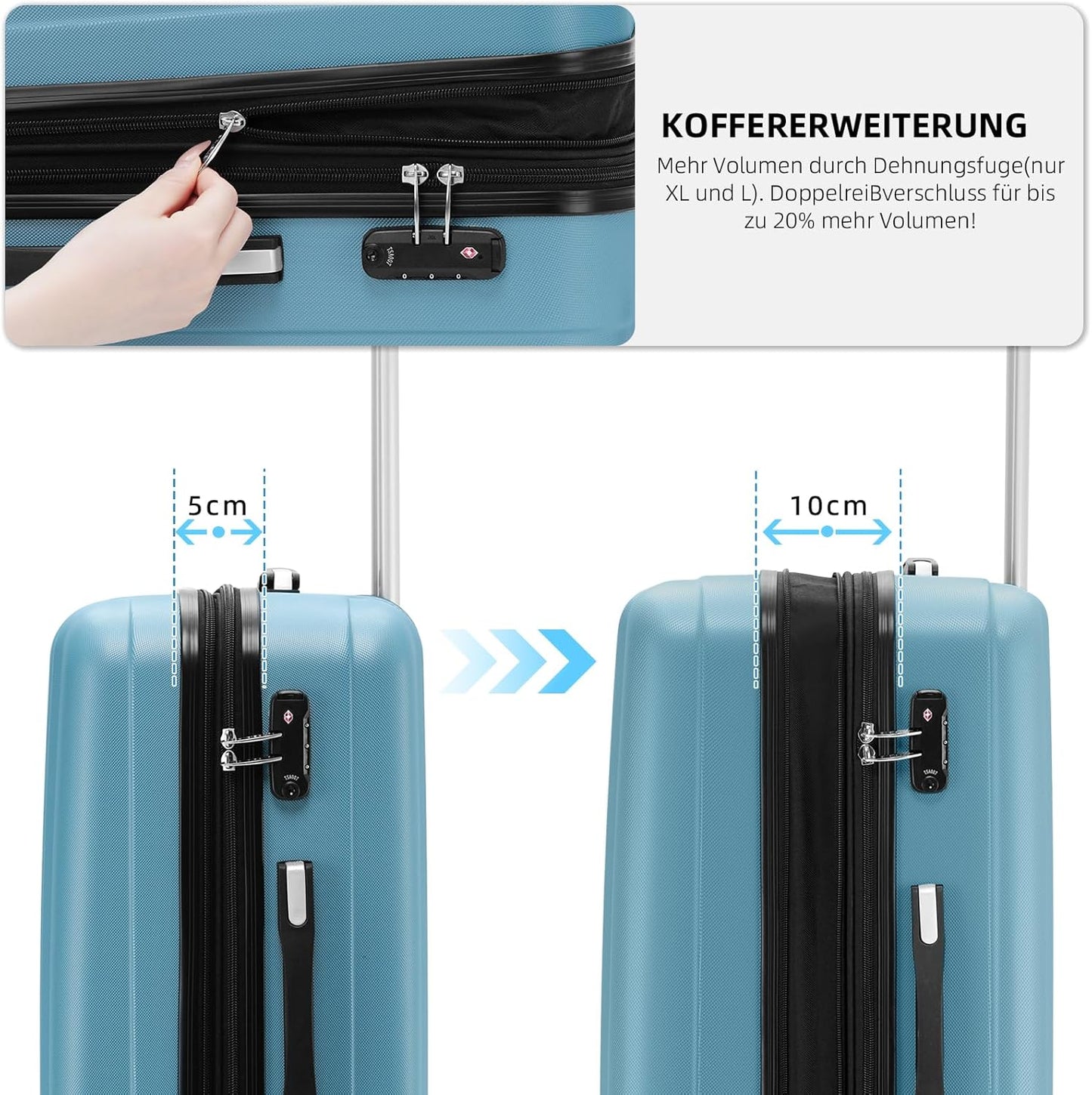 Reisekoffer mit TSA-Schloss, Ice Blue XL