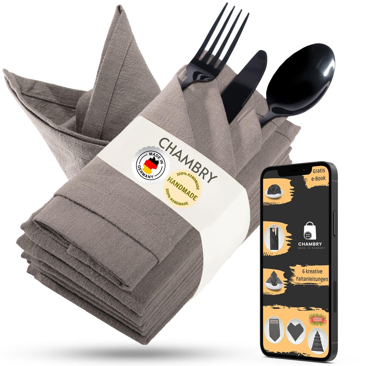 6er-Set Leinen-Stoffserviette, Sand