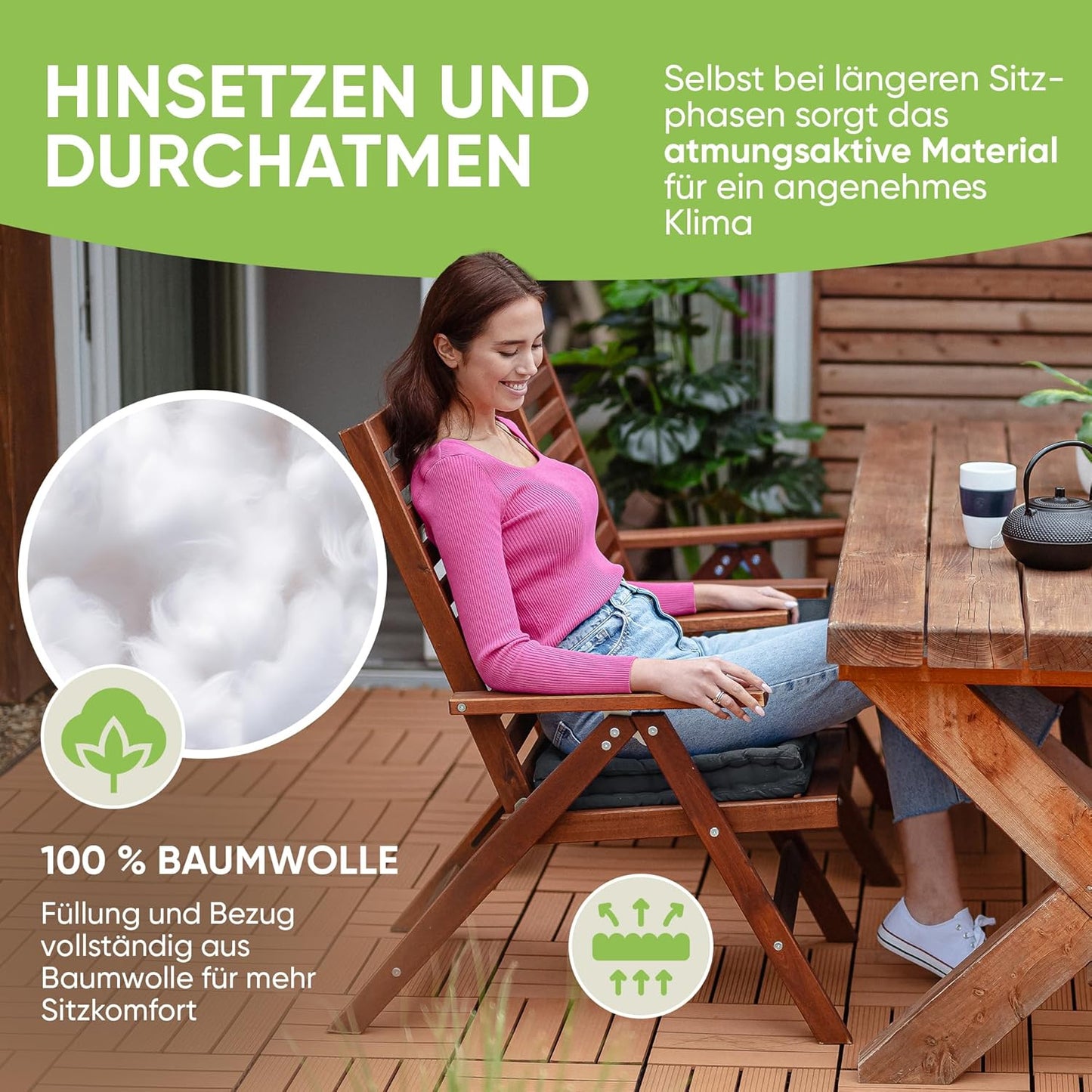 4er-Set Sitz- und Steppkissen, 4 Stück (1er Pack) Anthrazit