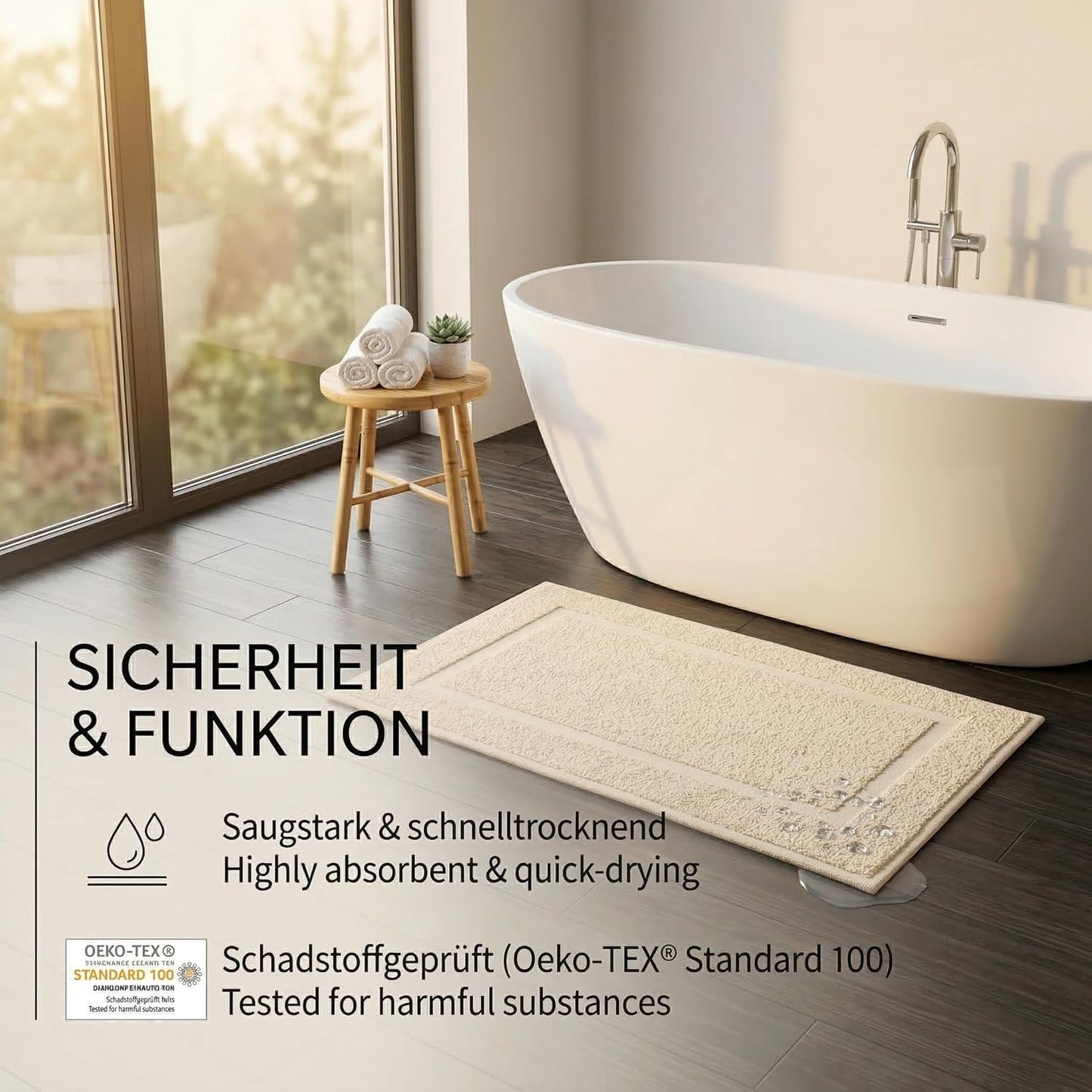 2er-Set Badematten, 50x70 cm, 2x Badvorleger Beige