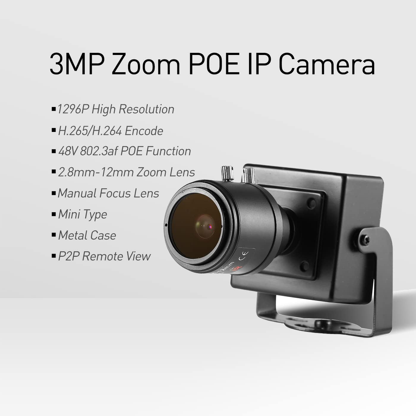 Mini 3MP POE IP Kamera mit Zoomfunktion, Zoom 2,8-12mm 48v Poe Schwarz