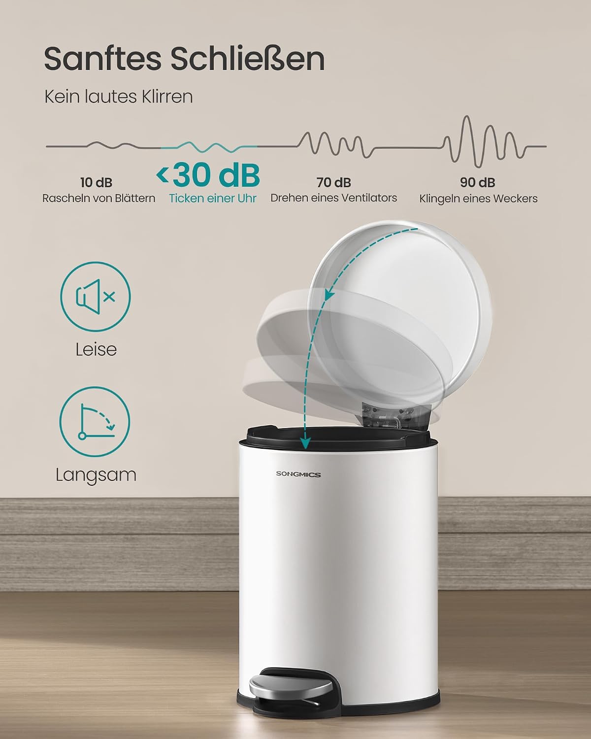 Kosmetikeimer mit Softclose-Deckel, wolkenweiss 6 L