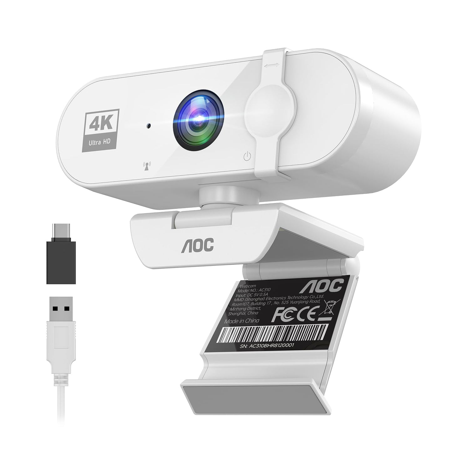 4K Webcam AC310 mit Mikrofon und Autofokus, Weiss