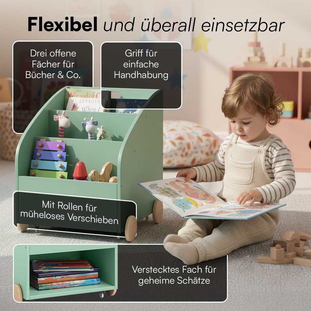 Kinderregal mit Bücherfach und Geheimfach, Mintgrün