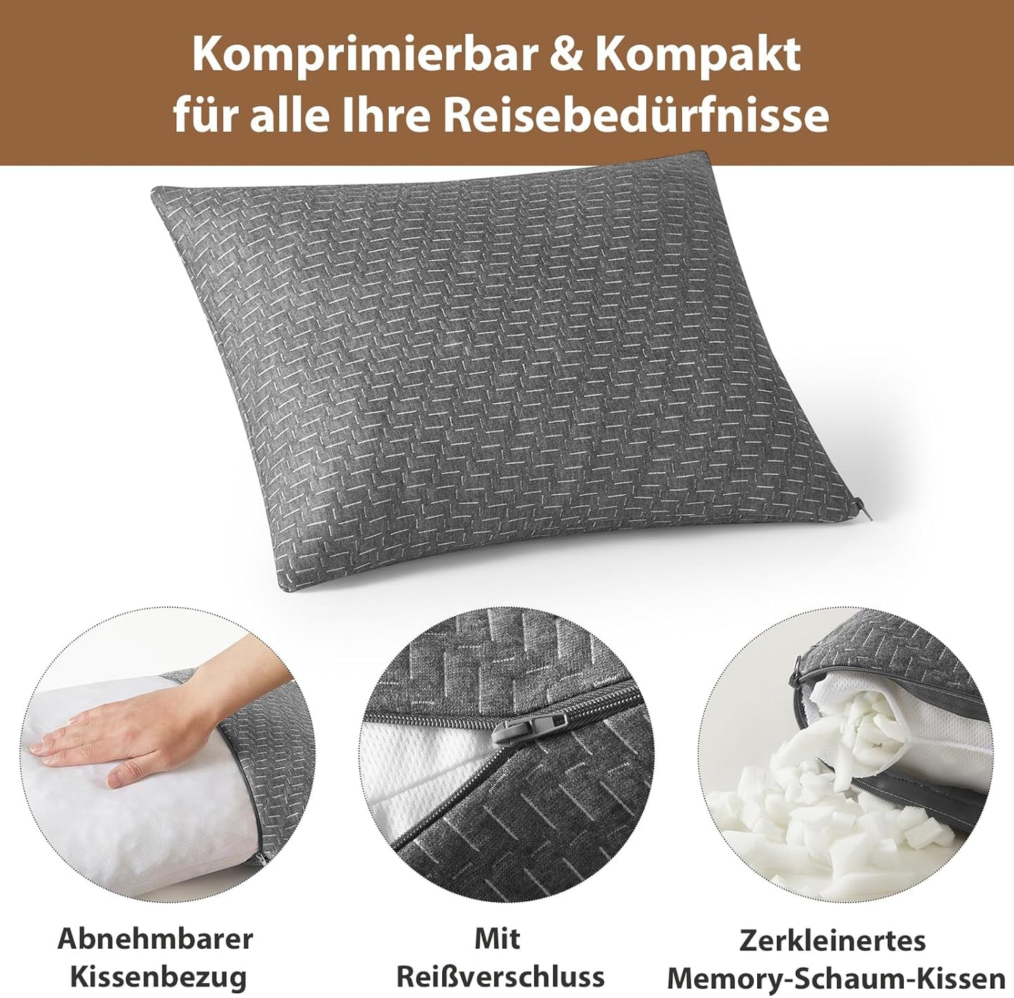 Reisekissen mit Packsack, Grau Large